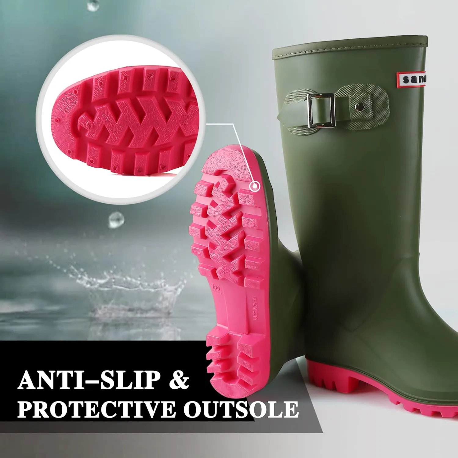 Rain Boots for Women, Waterproof Anti-Slip Knee High Rubber boots, Fashion Comfy Tall Water Boots Lightweightr Garden Booties for Outdoor