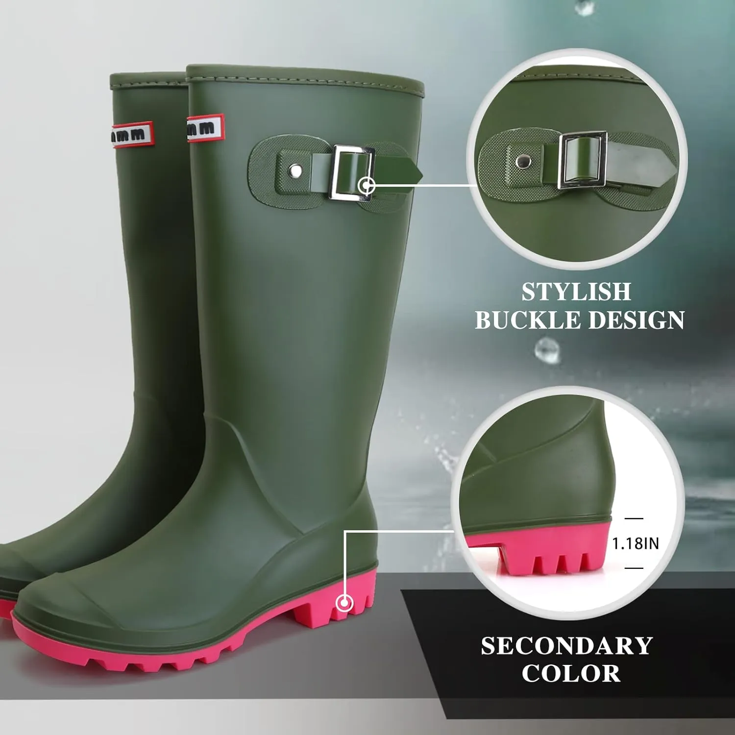Rain Boots for Women, Waterproof Anti-Slip Knee High Rubber boots, Fashion Comfy Tall Water Boots Lightweightr Garden Booties for Outdoor