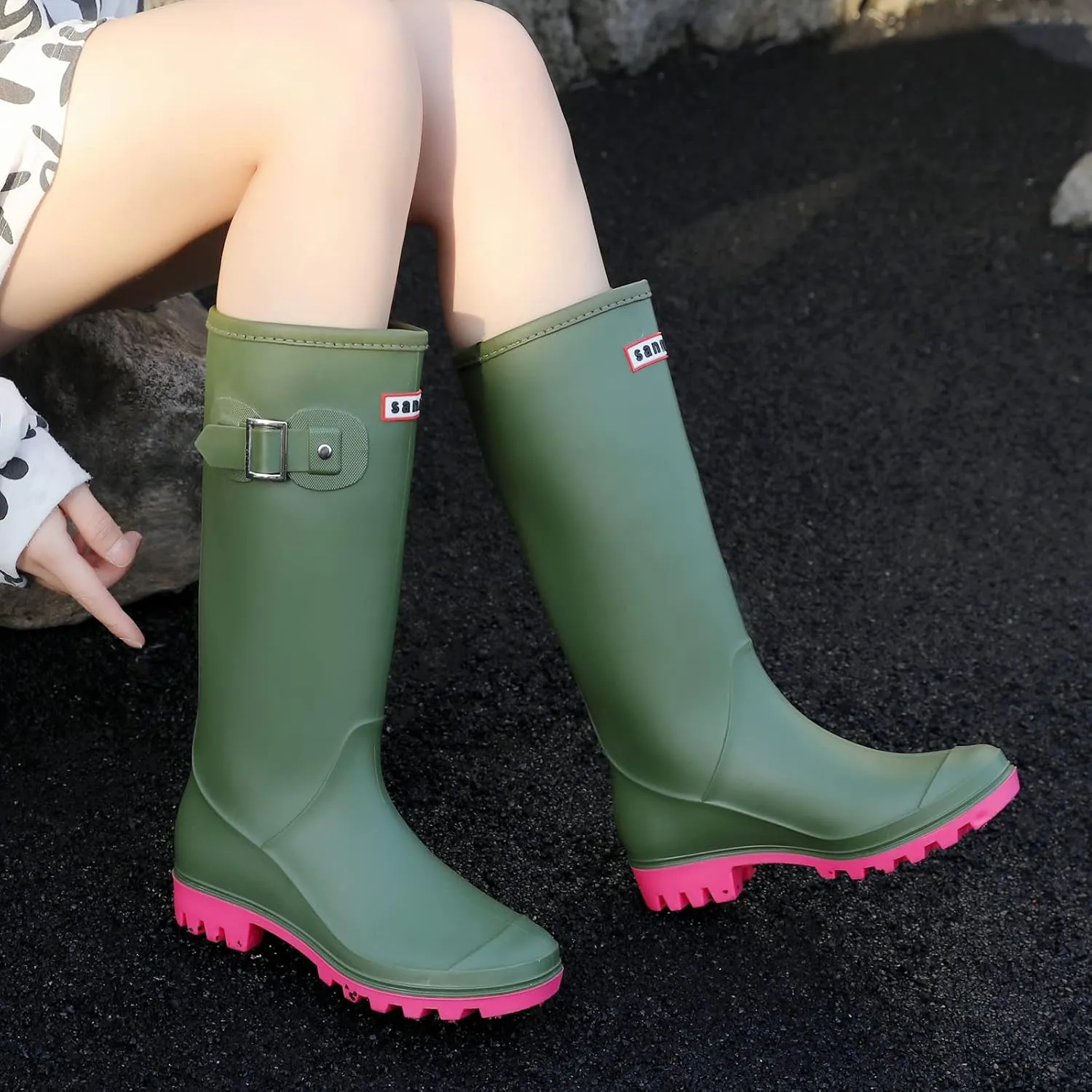 Rain Boots for Women, Waterproof Anti-Slip Knee High Rubber boots, Fashion Comfy Tall Water Boots Lightweightr Garden Booties for Outdoor