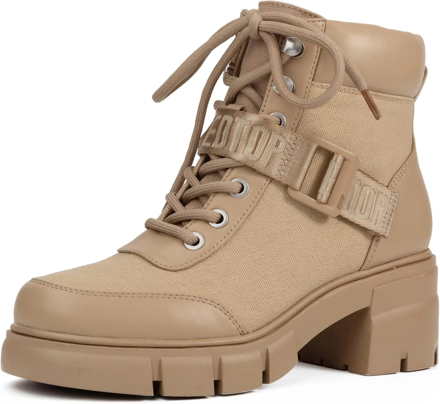 REDTOP Women's Combat Boots Chunky Lug Sole Ankle Boots Lace Up Buckle Casual Shoes