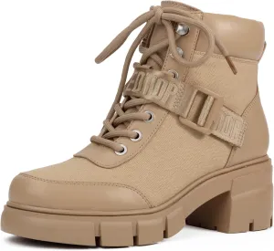 REDTOP Women's Combat Boots Chunky Lug Sole Ankle Boots Lace Up Buckle Casual Shoes