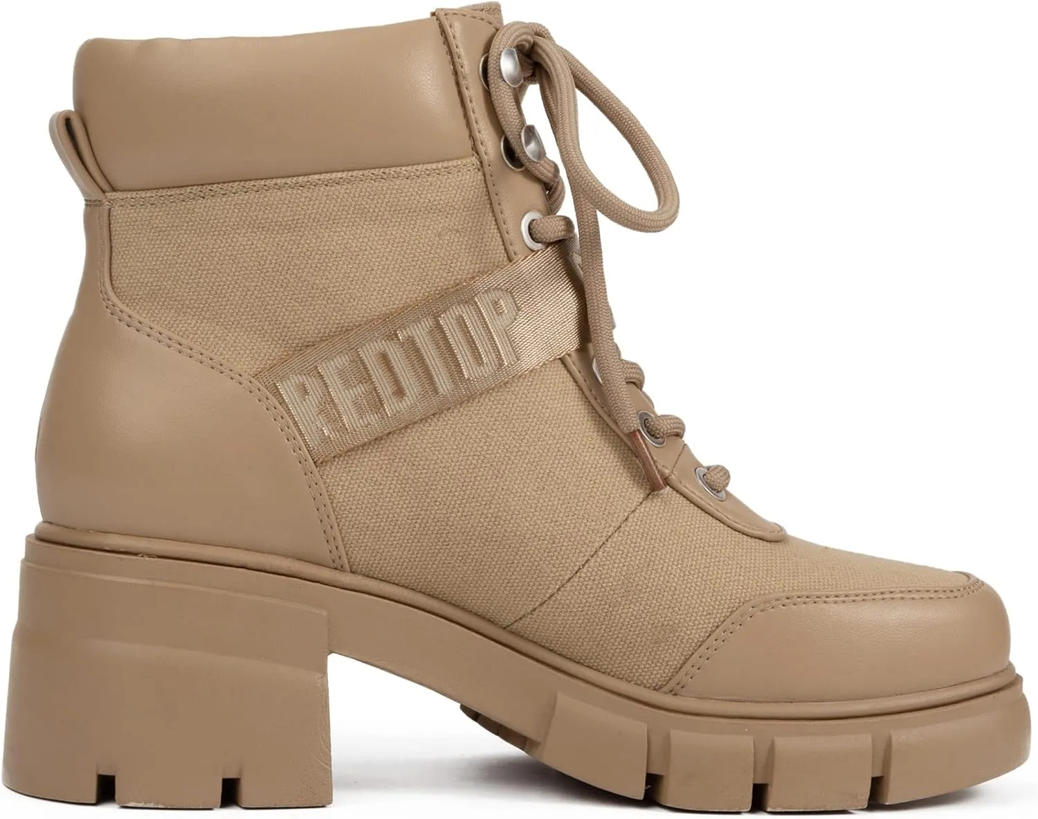 REDTOP Women's Combat Boots Chunky Lug Sole Ankle Boots Lace Up Buckle Casual Shoes