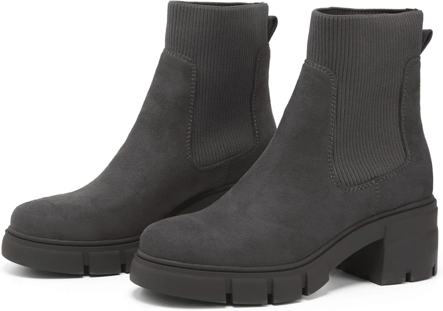 REDTOP Women's Elastic Chelsea Boots Chunky Block Heel Platform Lug Sole Ankle Booties