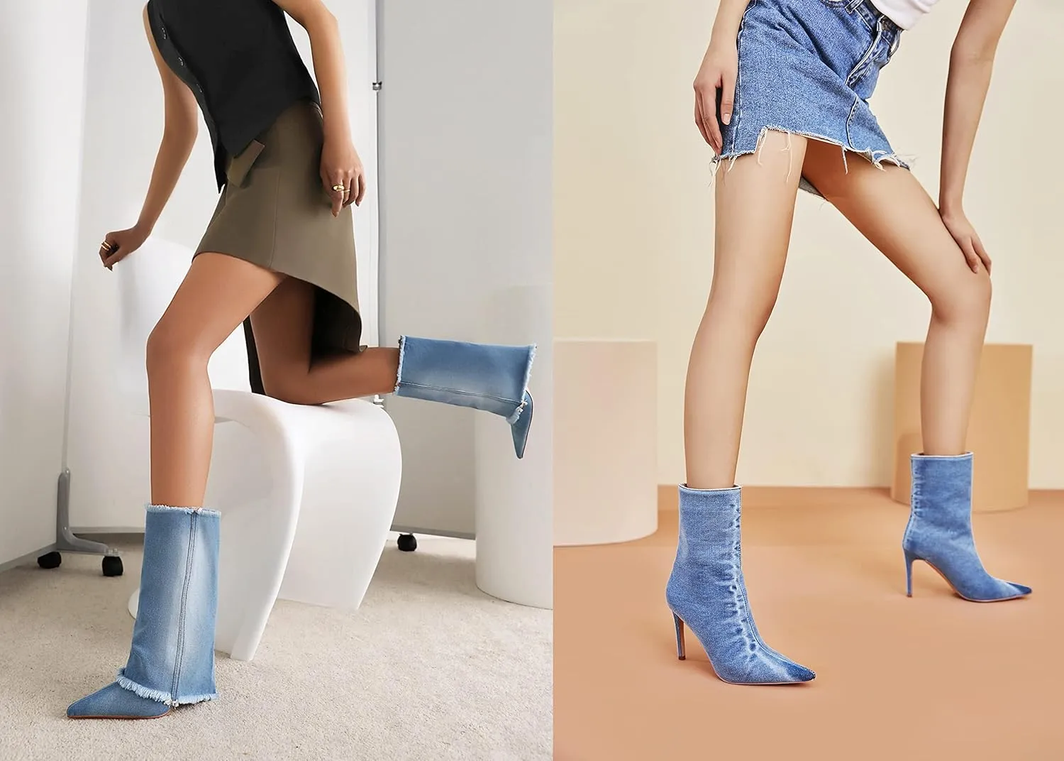 Reitoye Womens Pointed Toe Wide Calf Ankle Booties Stiletto Heel Mid Calf Short Boots