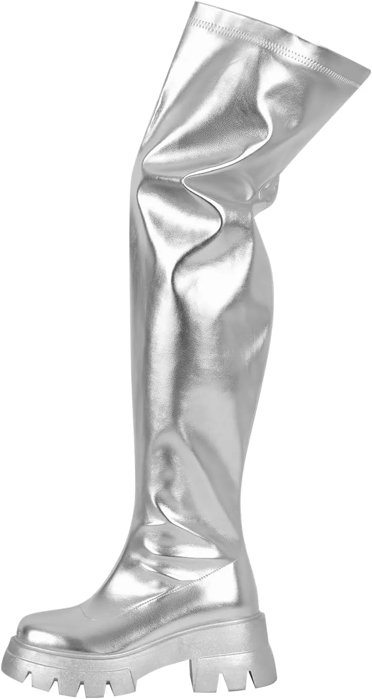 richealnini Women's Flat Platform Thigh High Boots with Zippers Side Zip Up Long Shaft Tall Boots