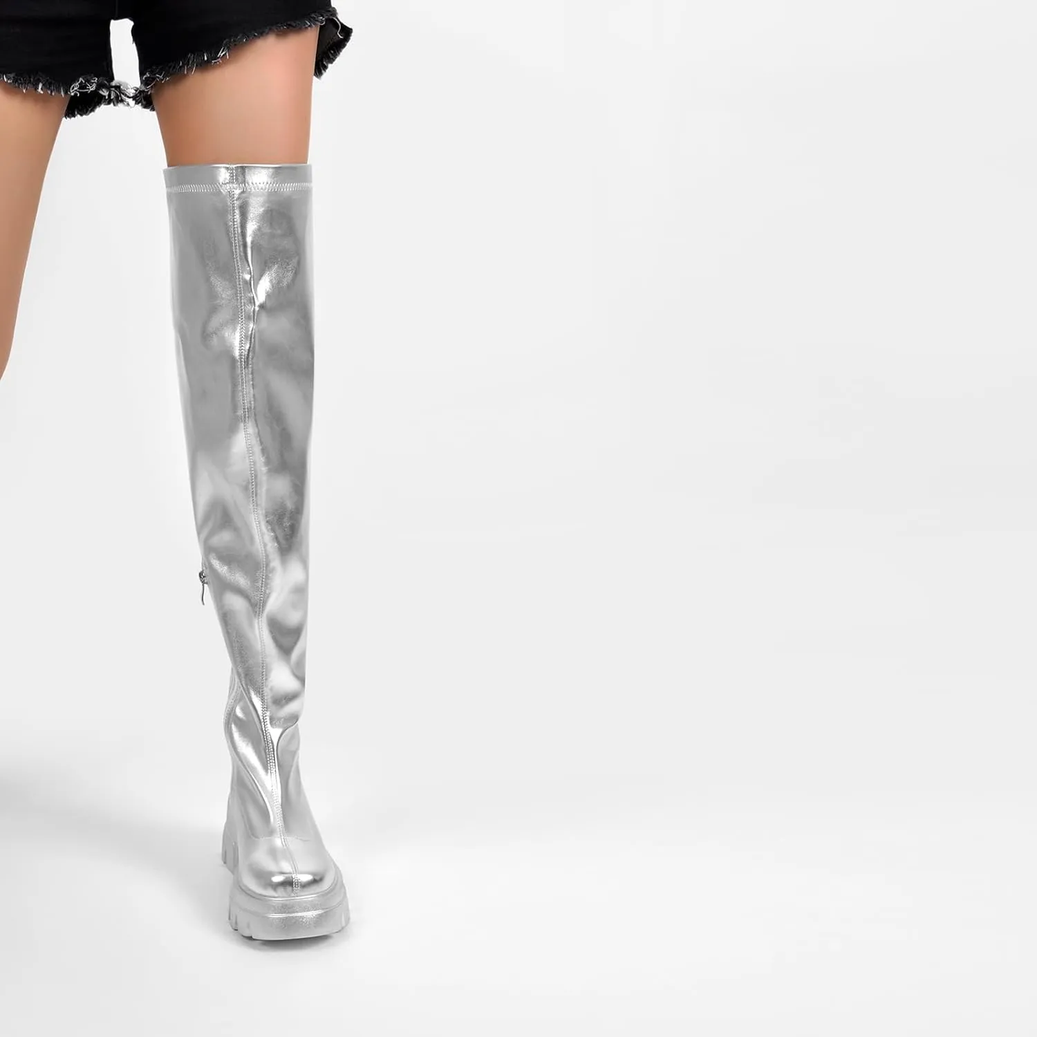 richealnini Women's Flat Platform Thigh High Boots with Zippers Side Zip Up Long Shaft Tall Boots