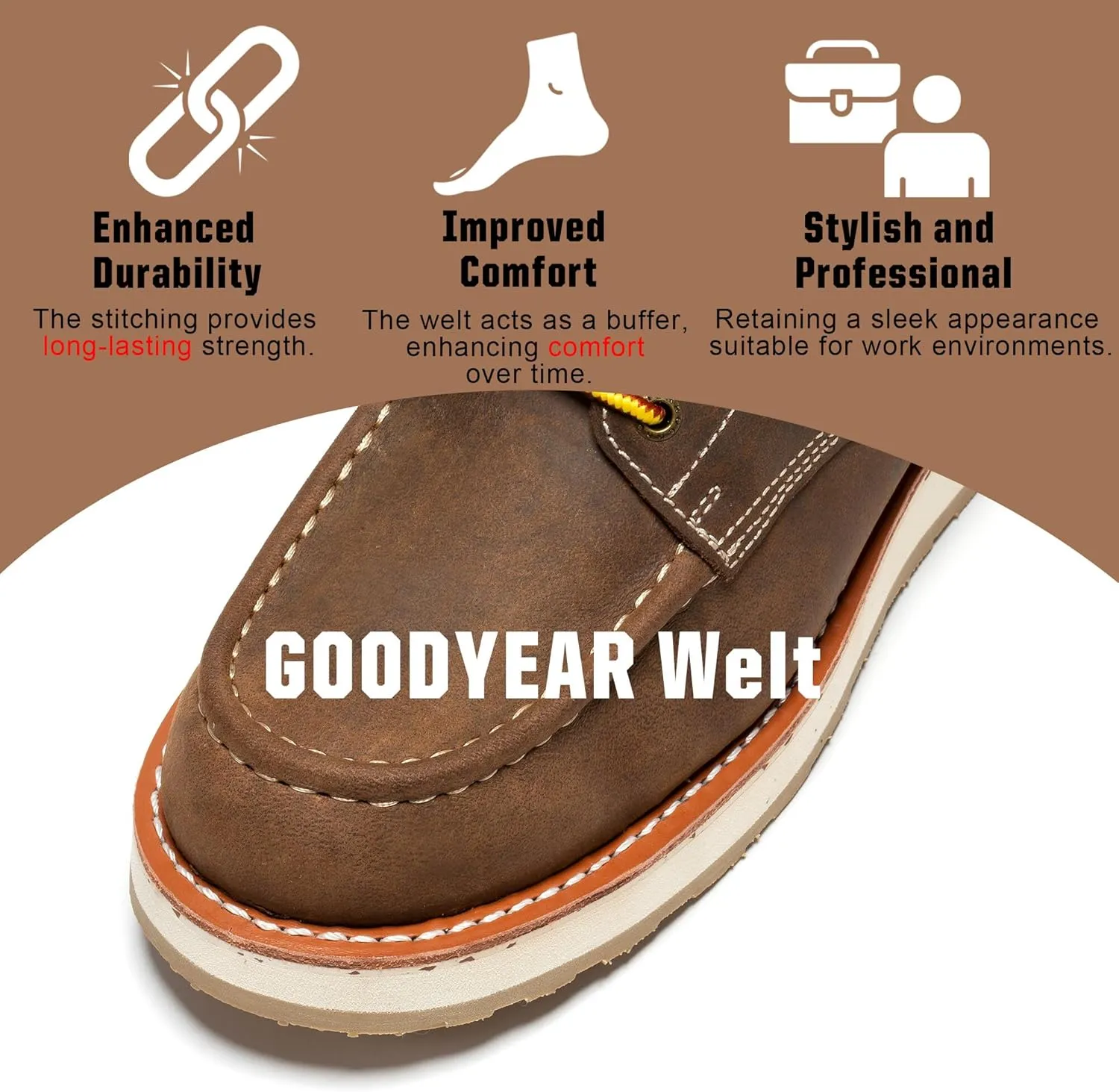 ROCKROOSTER Mantua - 8 inch Comfortable, Anti-fatigue Soft toe Rubber Outsole Work Boots for Men SAP308