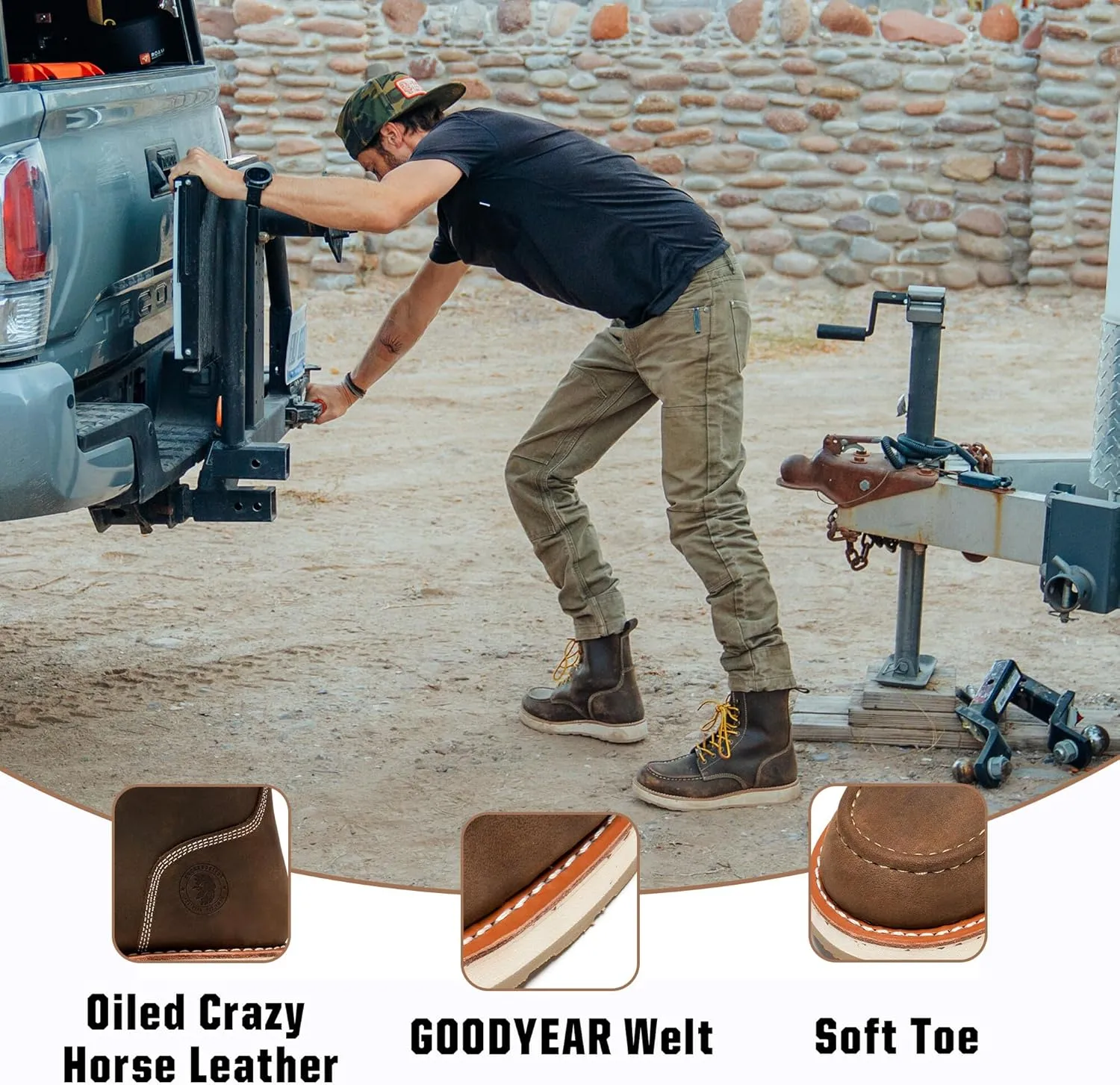 ROCKROOSTER Mantua - 8 inch Comfortable, Anti-fatigue Soft toe Rubber Outsole Work Boots for Men SAP308
