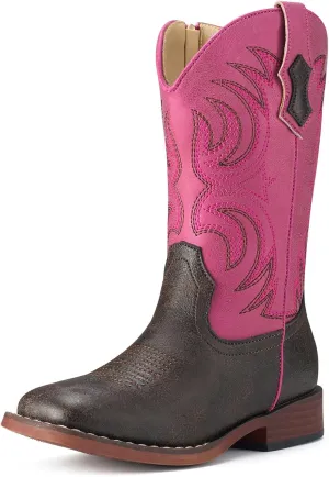 Rollda Kids Cowboy Boots Girls Cowgirl Boots Square Toe Boys Western Boots for Toddler/Little Kid/Big Kid