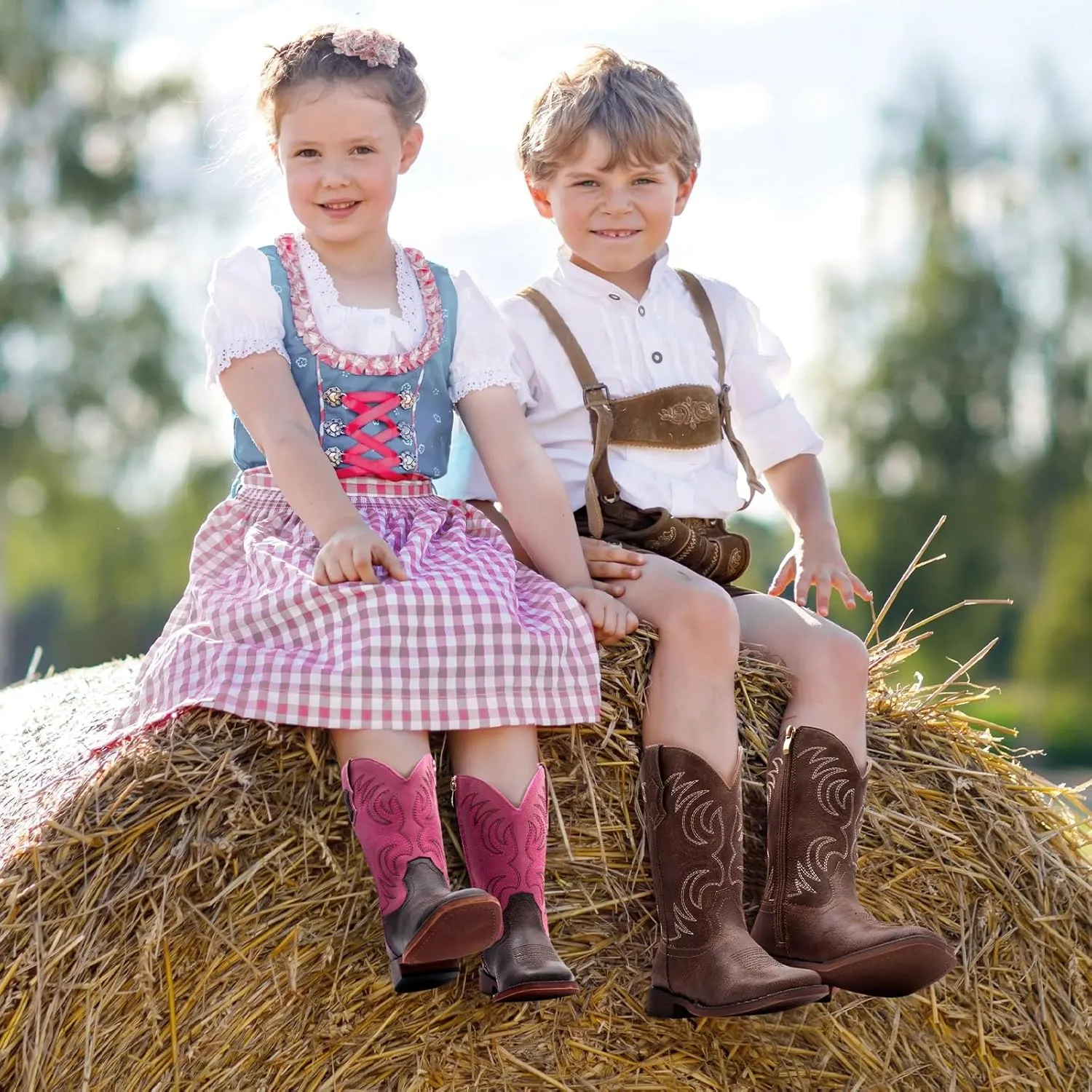 Rollda Kids Cowboy Boots Girls Cowgirl Boots Square Toe Boys Western Boots for Toddler/Little Kid/Big Kid