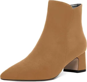 ROSERWISH Womens Zip Suede Outdoor Pointed Toe Fashion Casual Chunky Low Heel Ankle High Boots 2 Inch
