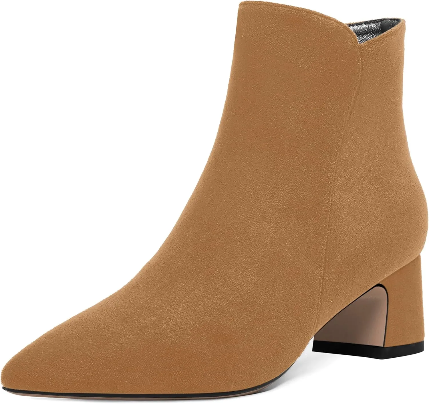 ROSERWISH Womens Zip Suede Outdoor Pointed Toe Fashion Casual Chunky Low Heel Ankle High Boots 2 Inch