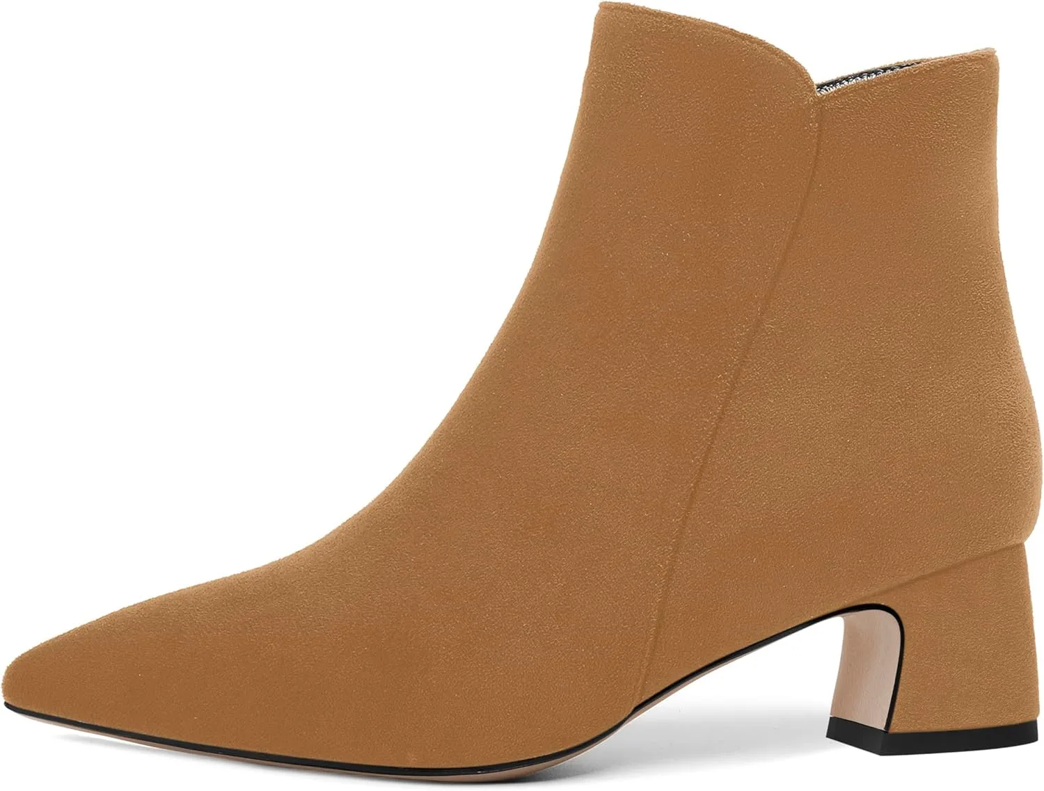 ROSERWISH Womens Zip Suede Outdoor Pointed Toe Fashion Casual Chunky Low Heel Ankle High Boots 2 Inch