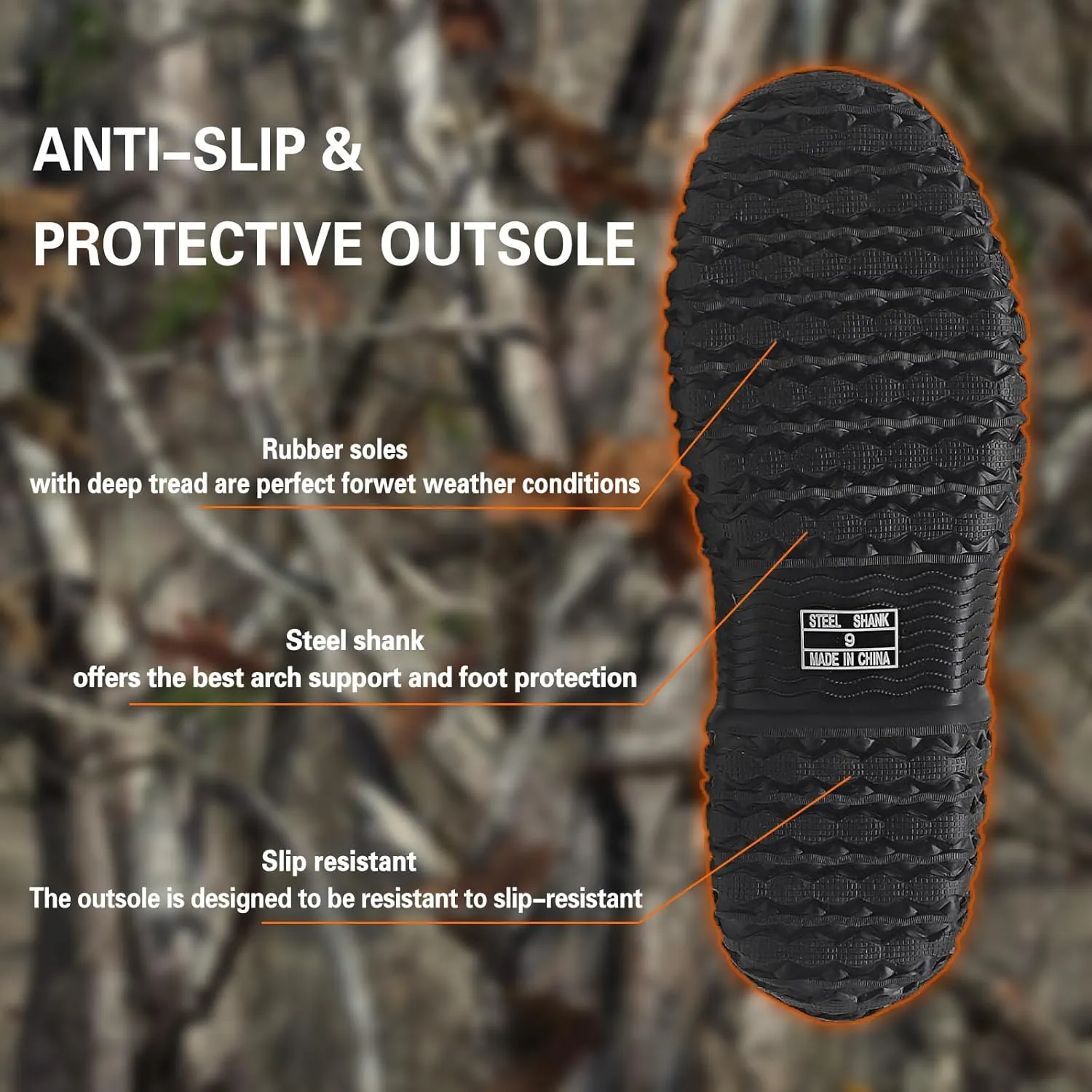 Rubber Boots for Men, Waterproof Insulated Rubber Hunting Neoprene Boots with Steel Shank, Durable Anti-Slip Outdoor Work Boots for Hunting Gardening Farming Fishing Mud Working