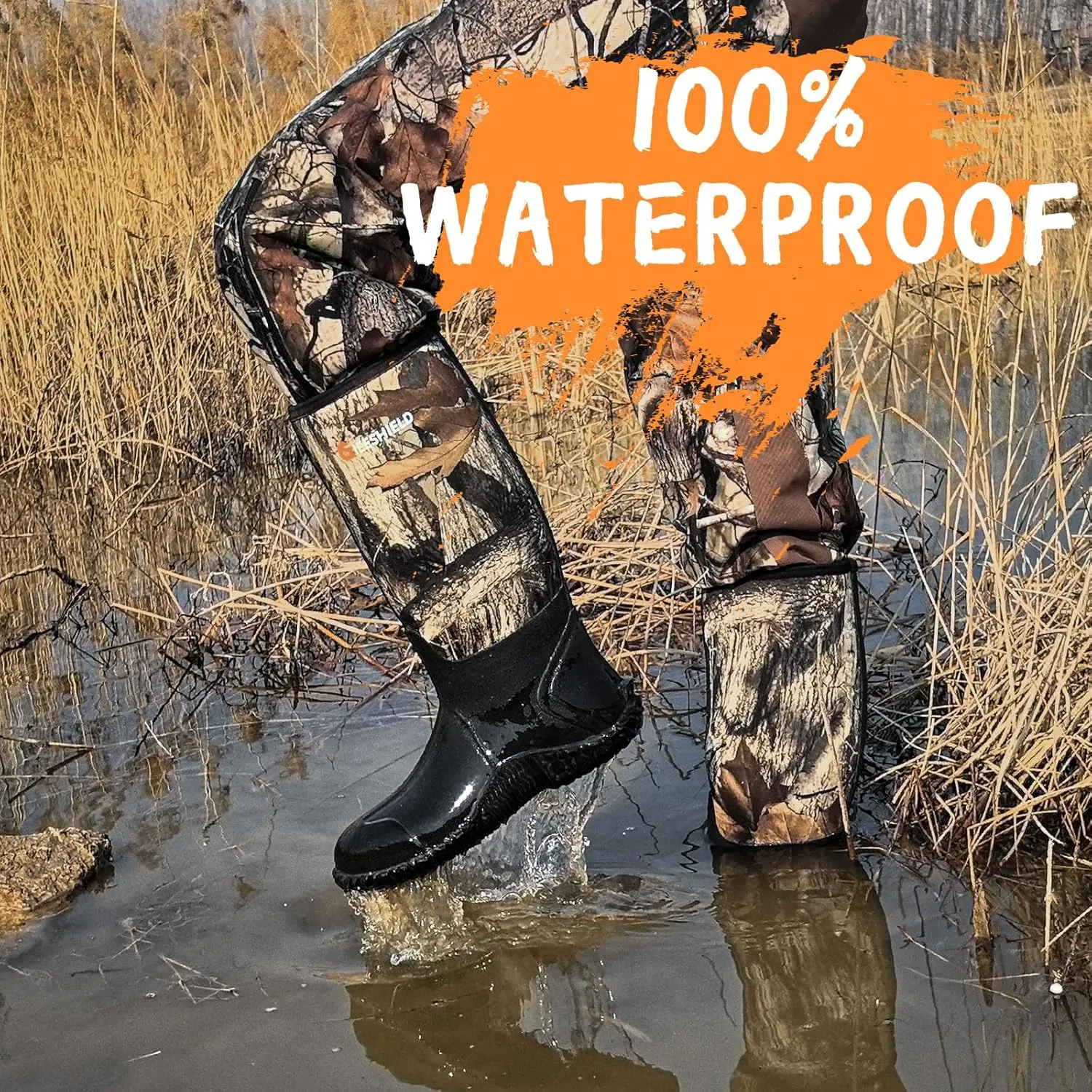 Rubber Boots for Men, Waterproof Insulated Rubber Hunting Neoprene Boots with Steel Shank, Durable Anti-Slip Outdoor Work Boots for Hunting Gardening Farming Fishing Mud Working