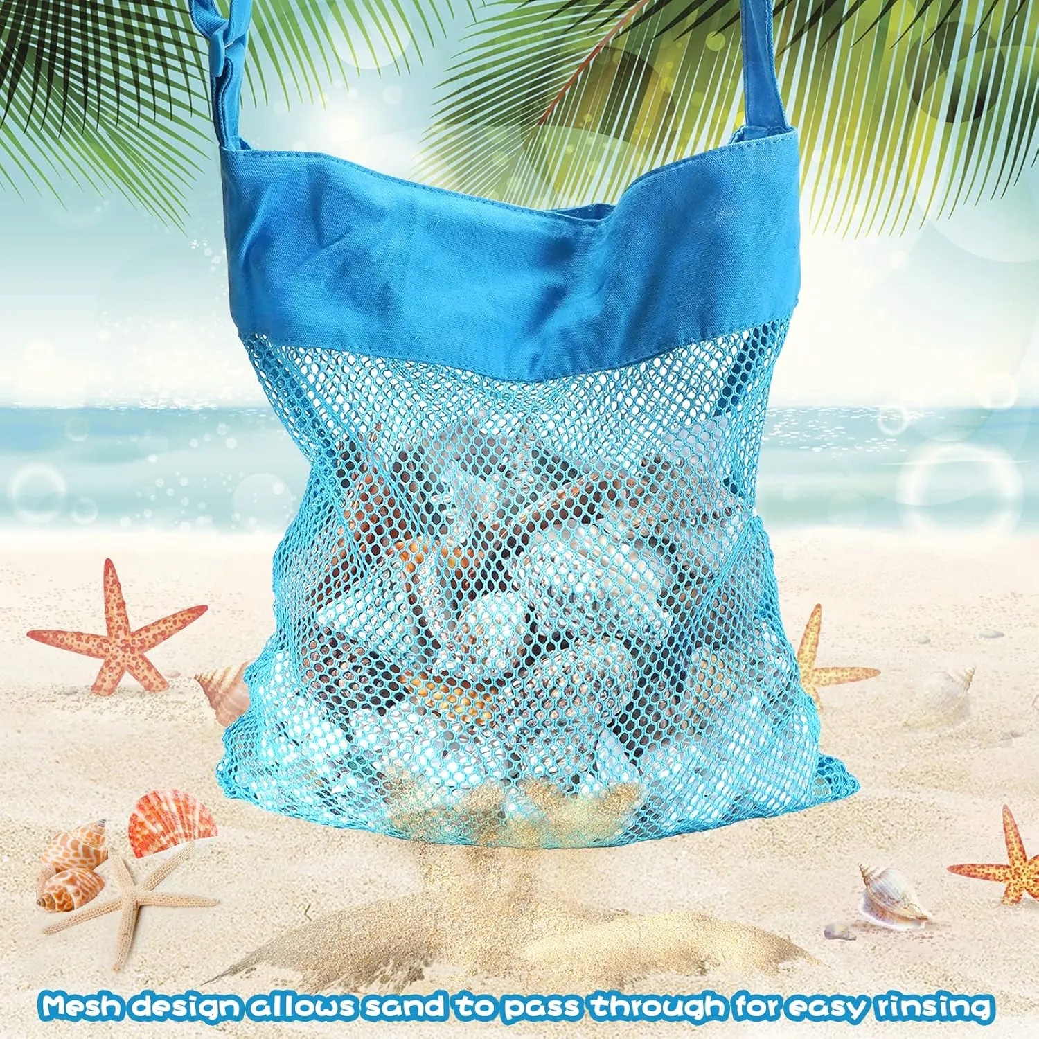 Sand Away Beach Treasures Seashell Pocket Mesh Bags - Set of 2 (Large) (Baby Blue)