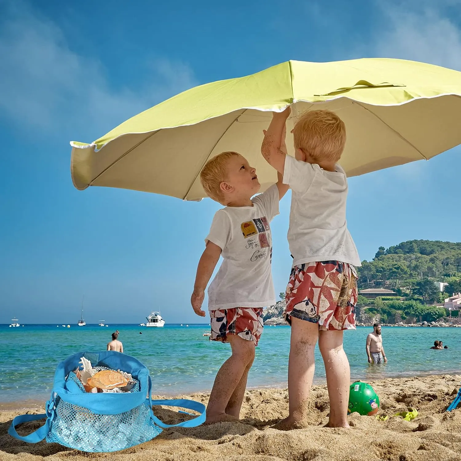 Sand Away Beach Treasures Seashell Pocket Mesh Bags - Set of 2 (Large) (Baby Blue)