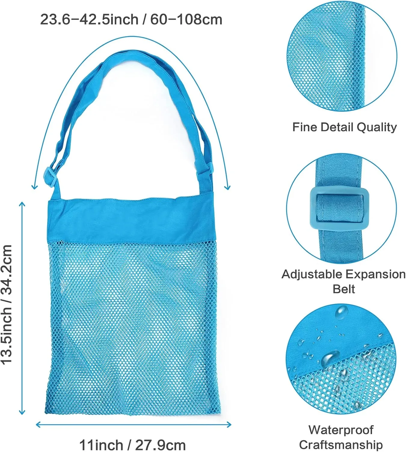 Sand Away Beach Treasures Seashell Pocket Mesh Bags - Set of 2 (Large) (Baby Blue)