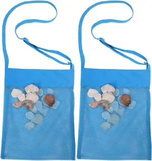 Sand Away Beach Treasures Seashell Pocket Mesh Bags - Set of 2 (Large) (Baby Blue)