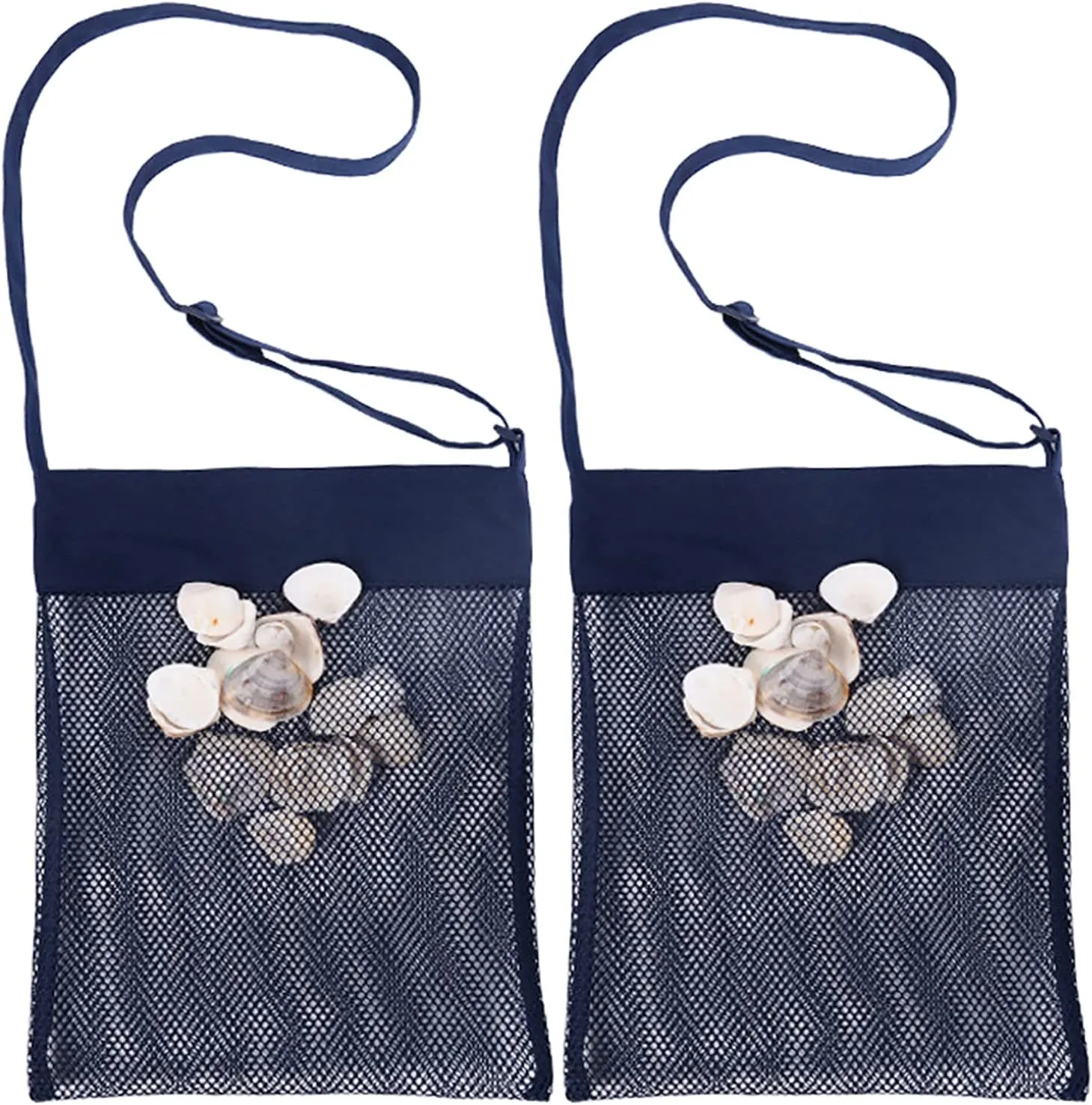 Sand Away Beach Treasures Seashell Pocket Mesh Bags - Set of 2 (Large) (Navy Blue)