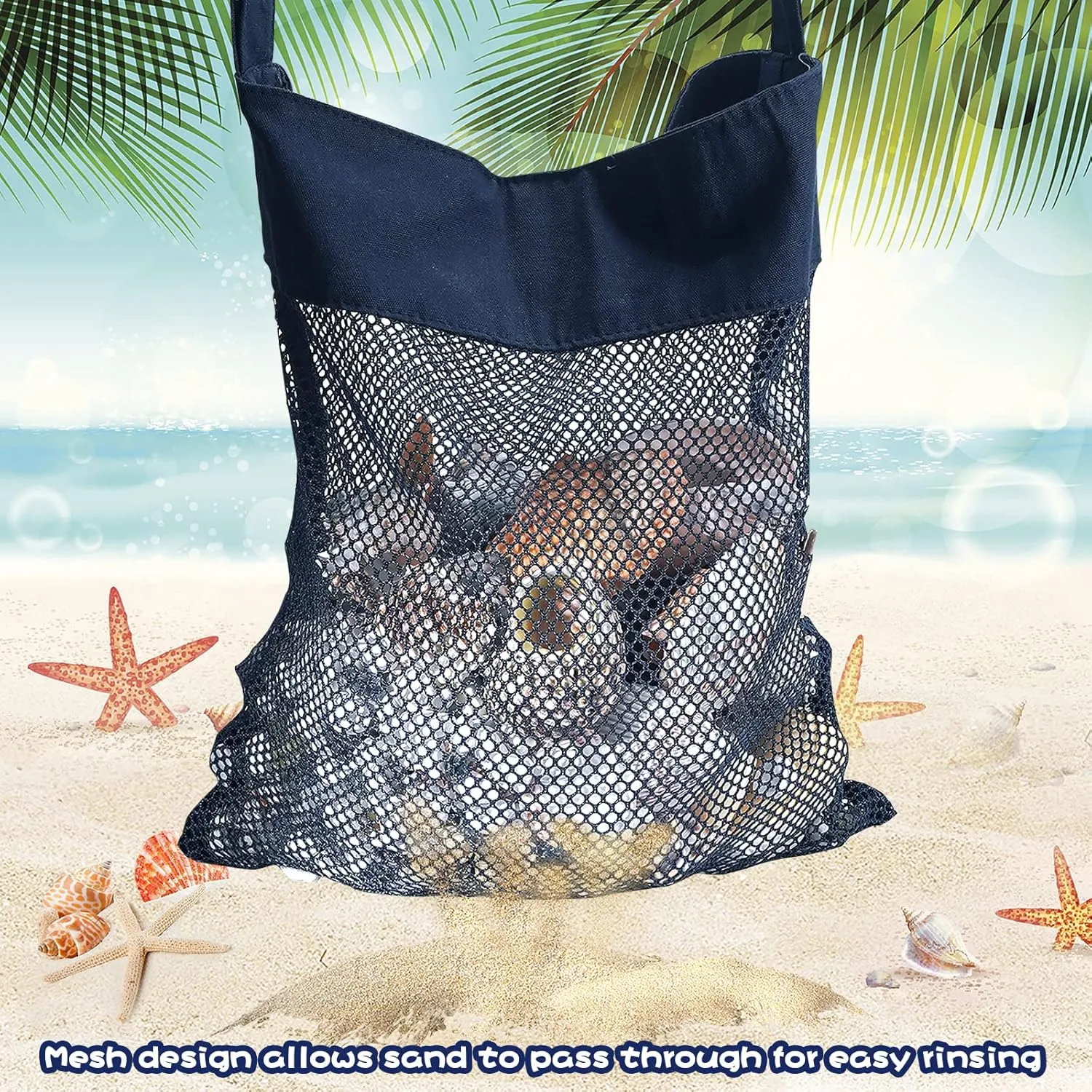 Sand Away Beach Treasures Seashell Pocket Mesh Bags - Set of 2 (Large) (Navy Blue)