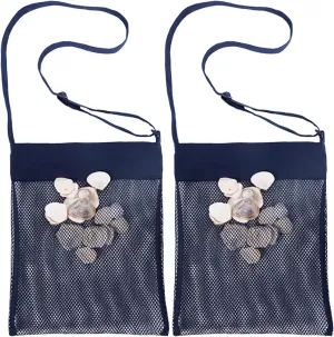 Sand Away Beach Treasures Seashell Pocket Mesh Bags - Set of 2 (Large) (Navy Blue)
