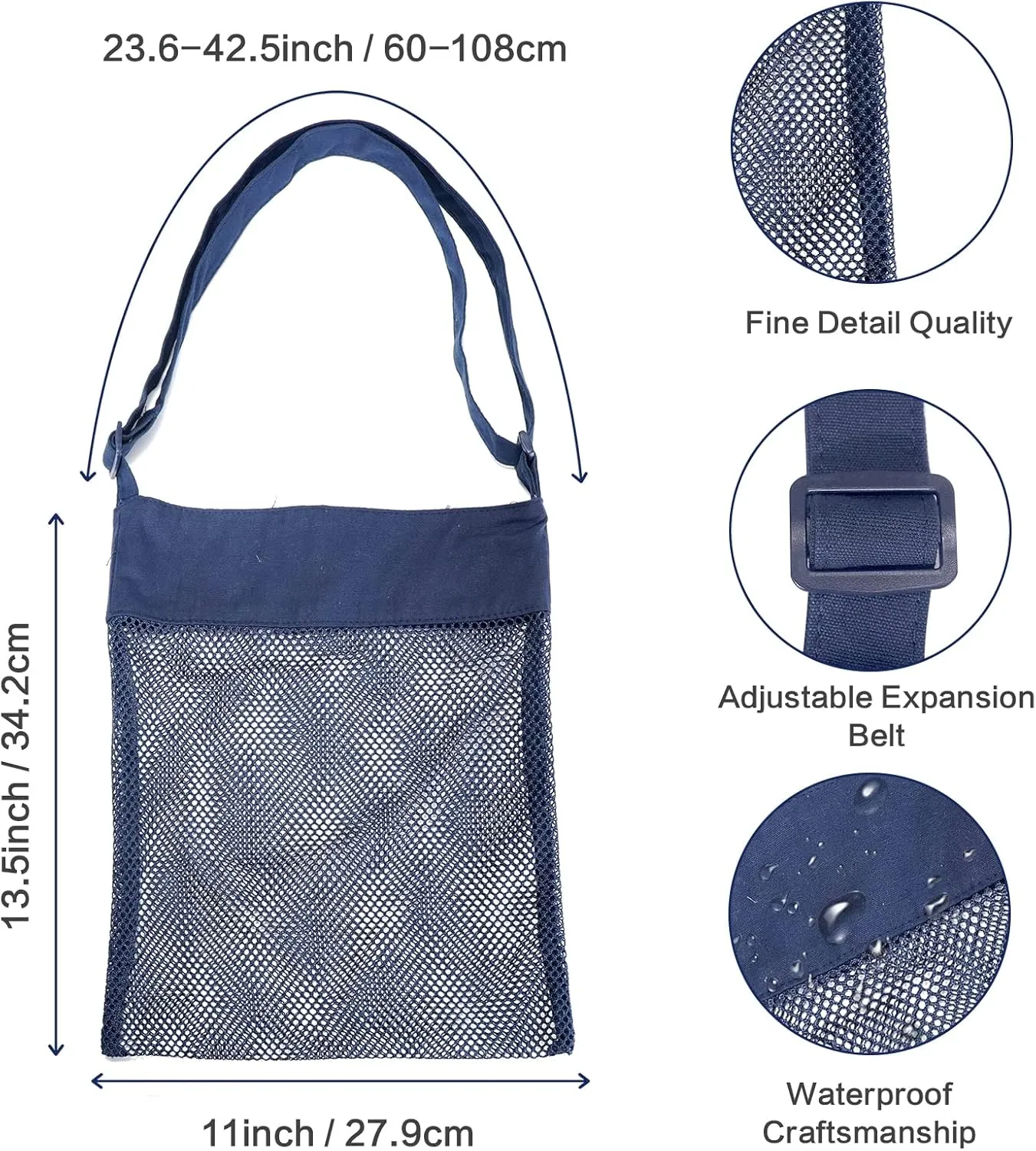 Sand Away Beach Treasures Seashell Pocket Mesh Bags - Set of 2 (Large) (Navy Blue)