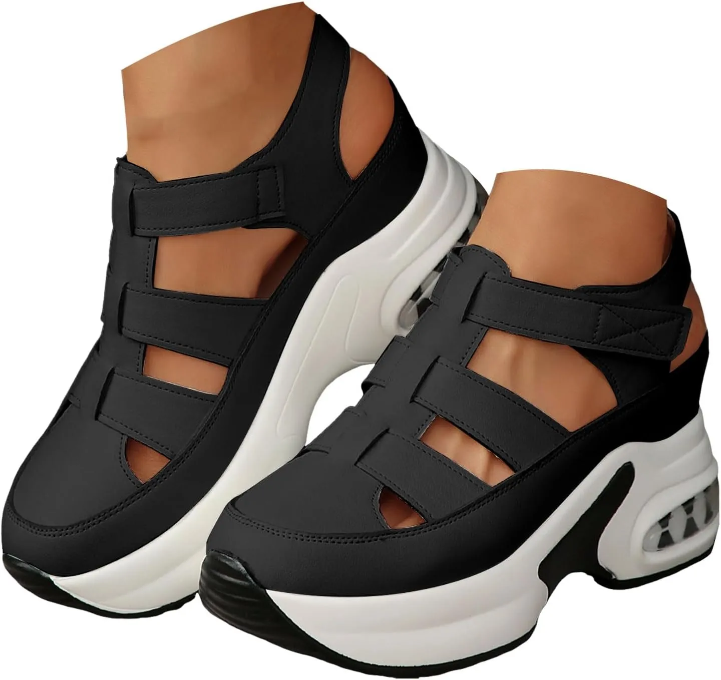 Sandals for Women 2025 Hiking Hollow Casual Thick Soled Womens Sandals Wedge Open Toe Hook and Loop Outdoor Sport Sandals
