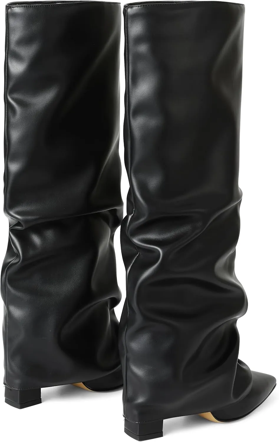 SaraIris Women's Slouchy Knee High Boots - Black, Pointed Toe, Fold Over, Chunky, Shark Boots