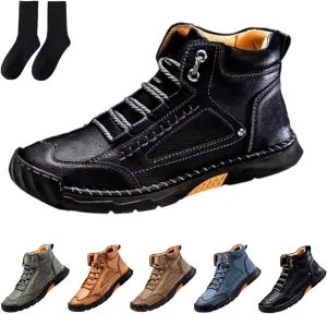 Sawbehind Leather Mens Boots, Sawbehind Men's Comfortable Handmade Boots – 2025 New Waterproof, Arch Support, Spacious Toe Box Outdoor Leather Shoes