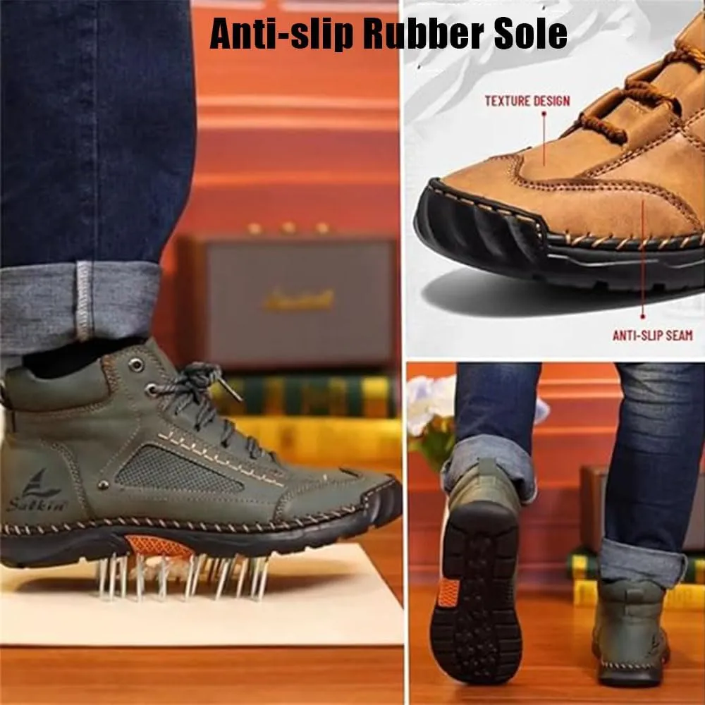 Sawbehind Mens Boots, 2025 Wide Waterproof 2-In-1 sawbehind Men'S Comfortable Handmade Outdoor Leather Shoes