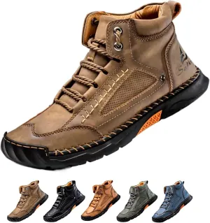 Sawbehind Men's Comfortable Handmade Leather Boots Waterproof, Sawbehind Mens Boots, Spacious Toe Box Outdoor Leather Shoes s