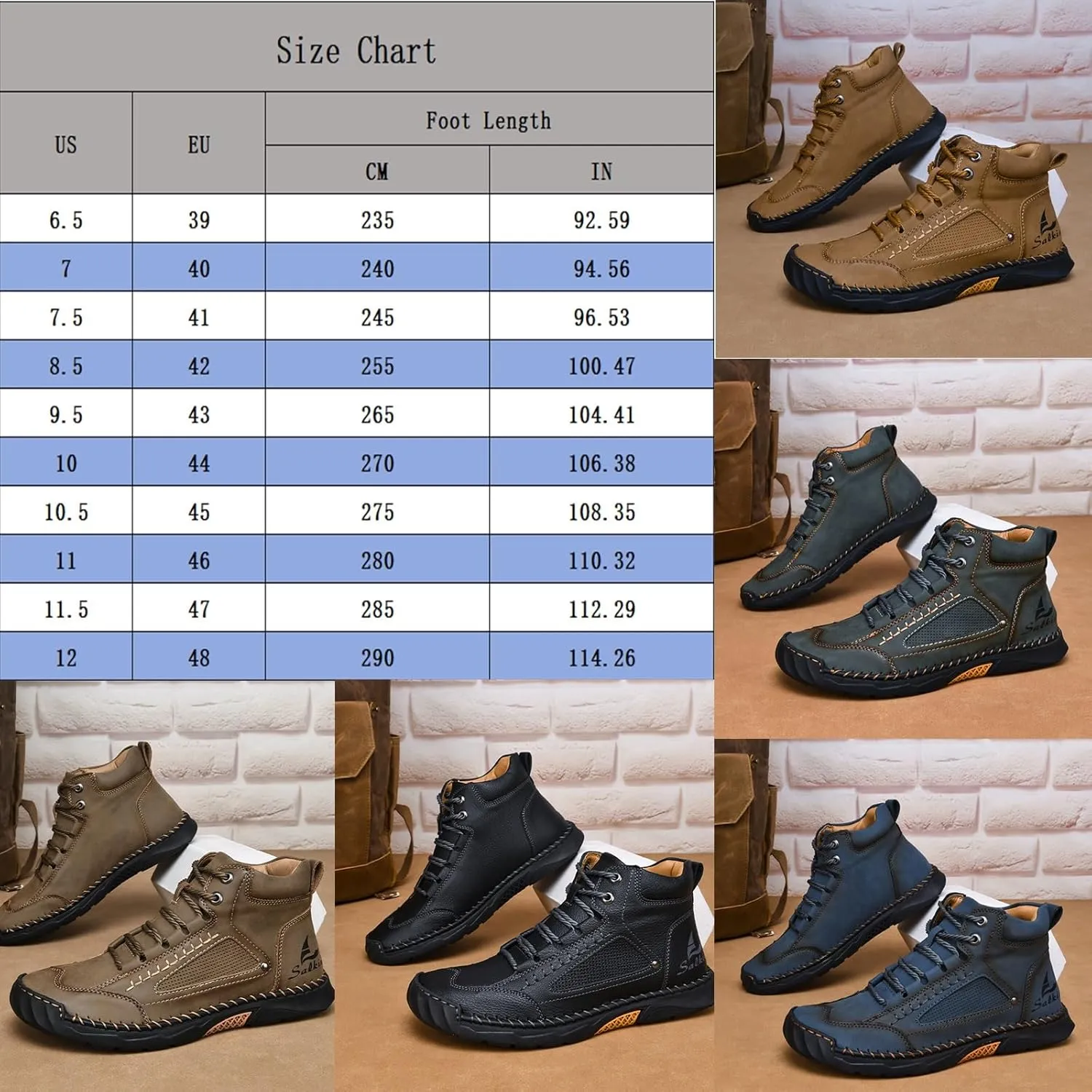 Sawbehind Men's Comfortable Handmade Leather Boots Waterproof, Sawbehind Mens Boots, Spacious Toe Box Outdoor Leather Shoes s