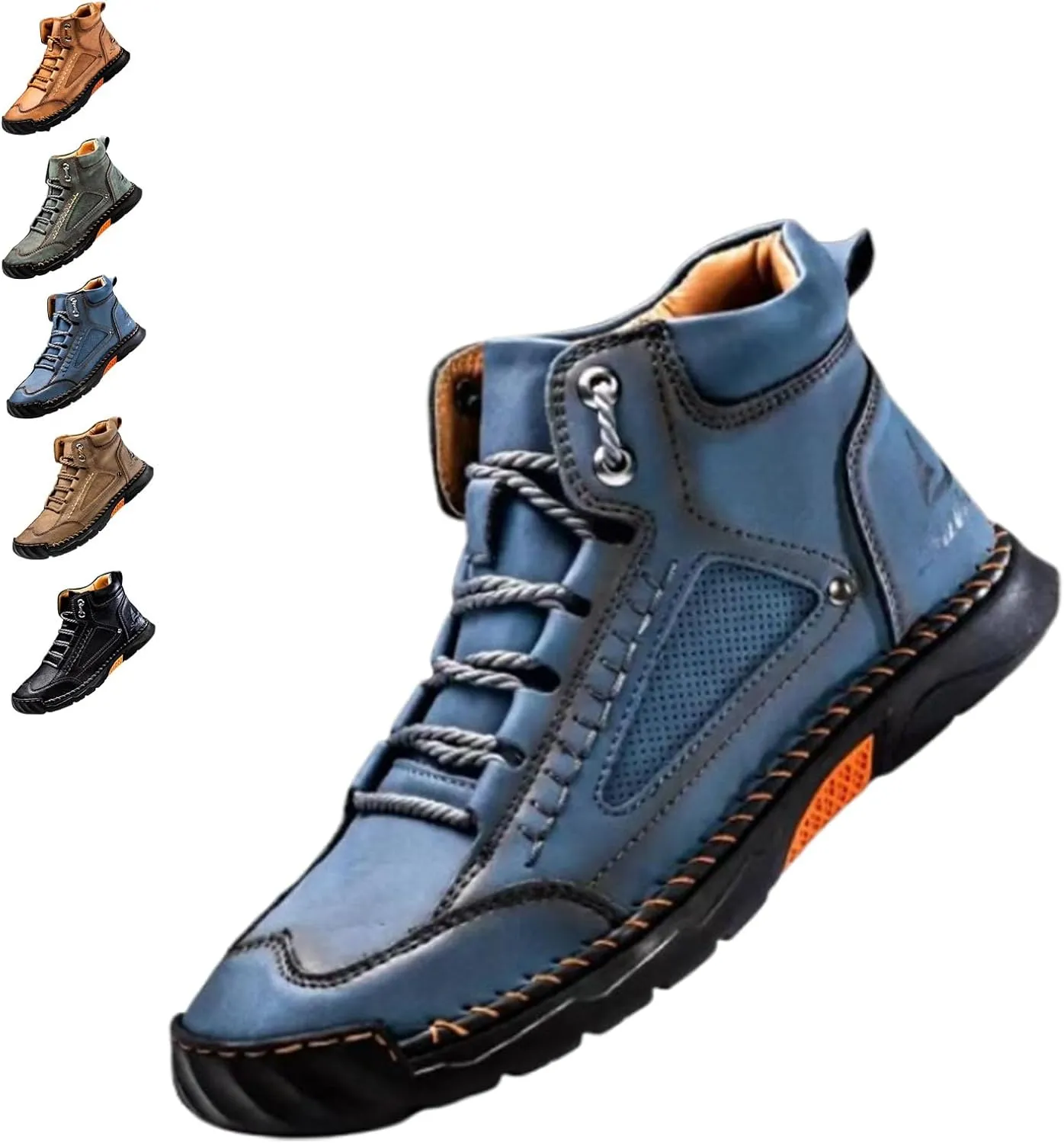 Sawbehind Men's Comfortable Handmade Leather Boots,Arch Support,Spacious Toe Box Outdoor Leather Shoes