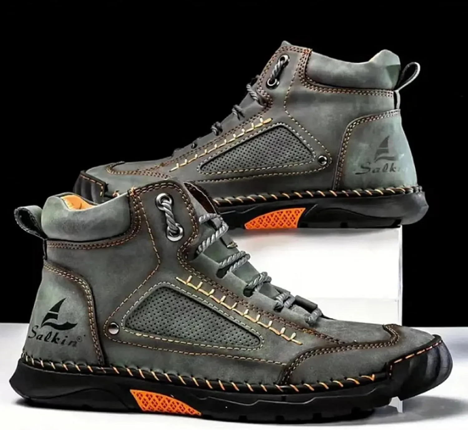 Sawbehind Men's Waterproof Handmade Leather Boots – Comfortable, Arch Support & Spacious Toe Box for Outdoor Adventures