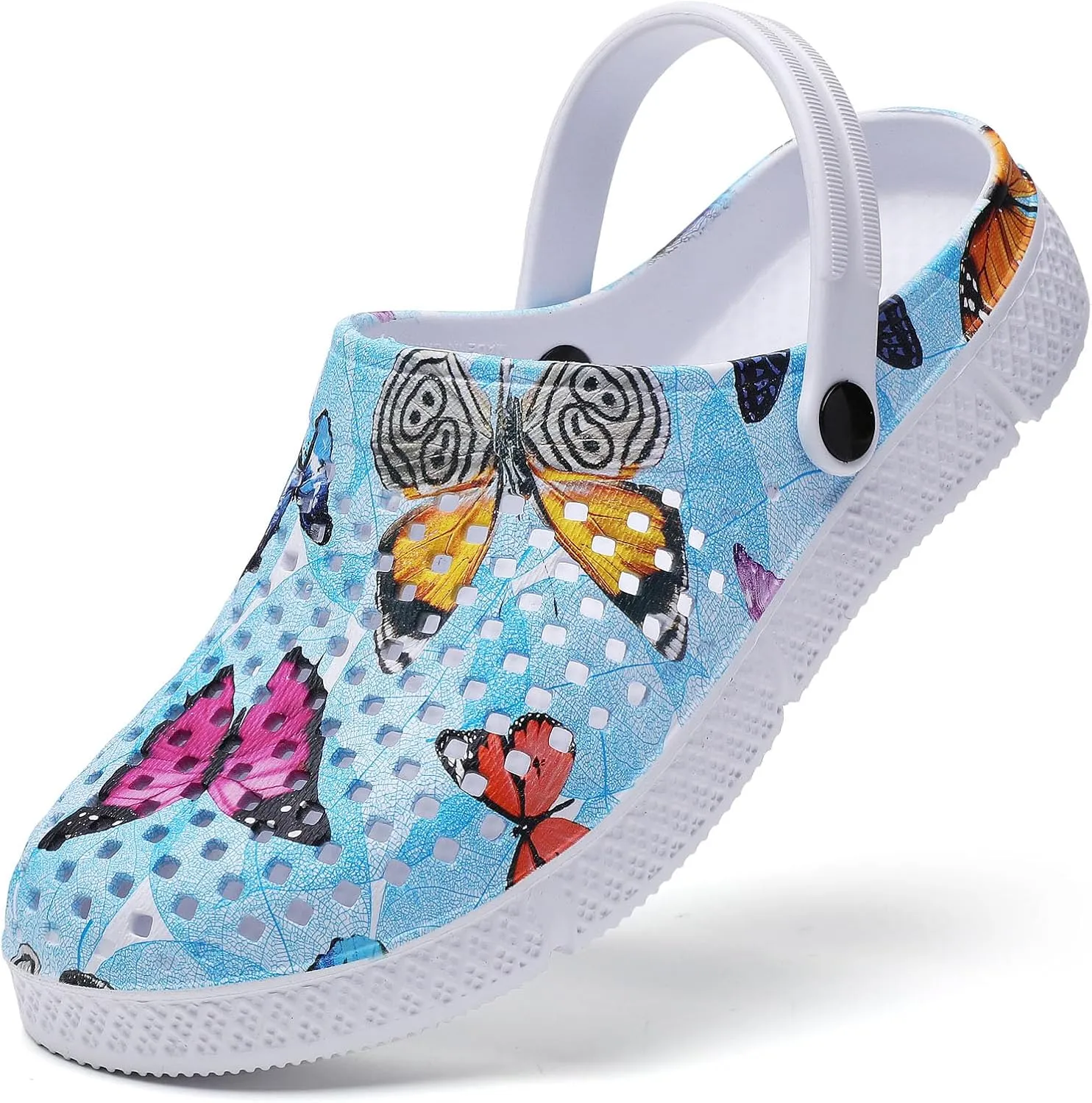 SECHRITE Womens Clogs Garden Shoes Slip-On Comfort Outdoor Beach Slippers Water Shoes Lightweight Waterproof Summer Sandals - Butterfly Print