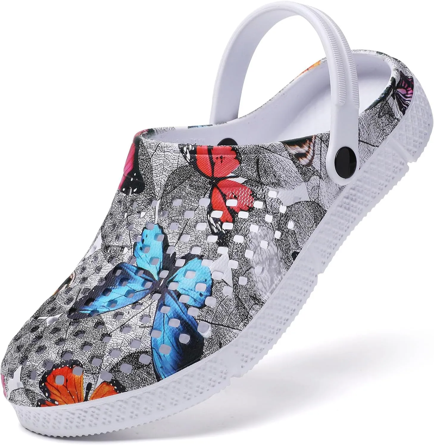SECHRITE Womens Clogs Garden Shoes Slip-On Comfort Outdoor Beach Slippers Water Shoes Lightweight Waterproof Summer Sandals - Butterfly Print