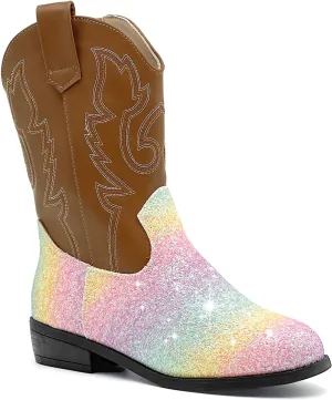 sharllen Kids Girls Cowgirl Boots Western Glitter Cowboy Boot Unisex-Child Mid-Calf Pointed-Toe Toddler Cowboy Boot Little Kids Big Kid Horse Riding Shoes Party Birthday Dress Up
