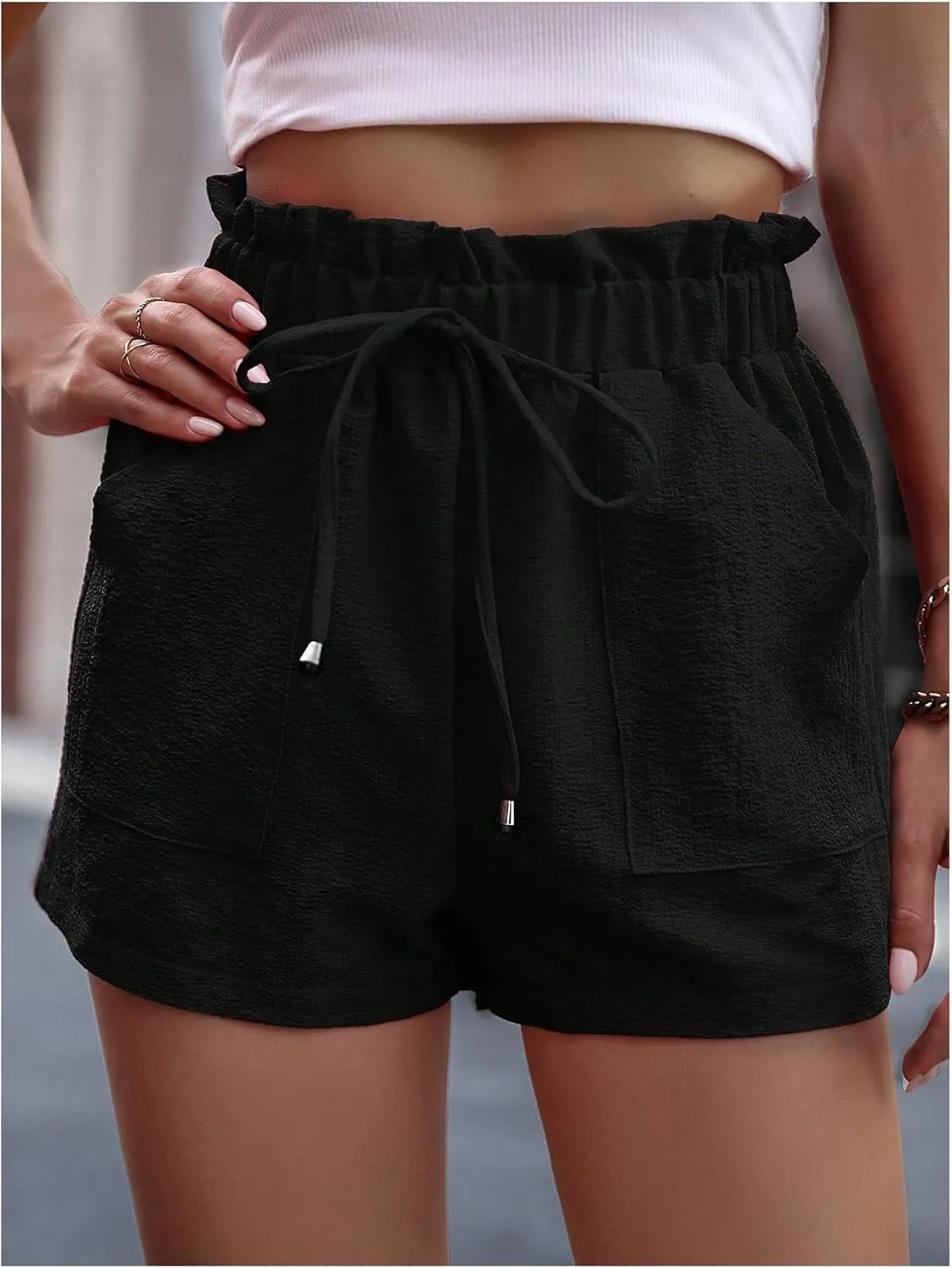 SHENHE Women's Straight Leg Paperbag Shorts High Waist Summer Casual Linen Shorts