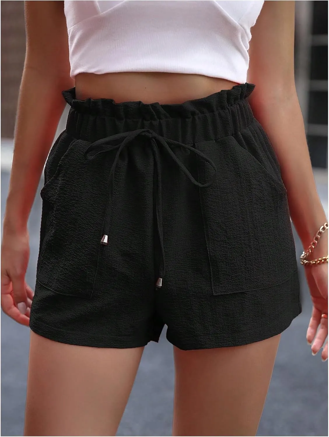 SHENHE Women's Straight Leg Paperbag Shorts High Waist Summer Casual Linen Shorts