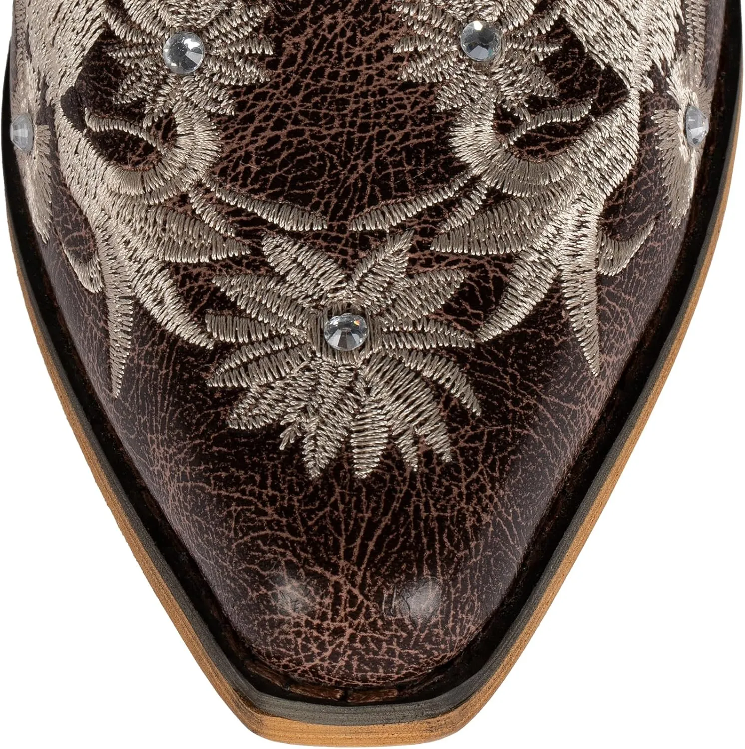 SheSole Women's Floral Embroidery Western Cowgirl Cowboy Boots Mid Wide Calf Country Wedding Boots Snip Toe Brown
