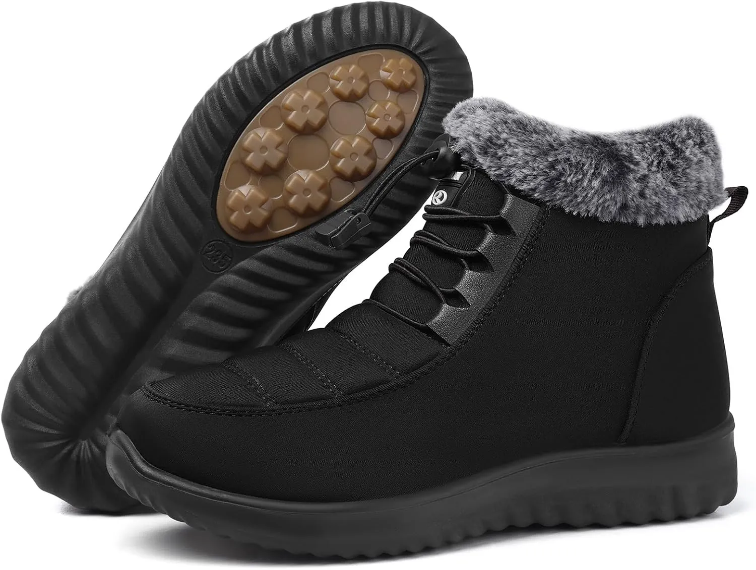 SHIBEVER Fur Lined Boots for Women: Winter Snow Ankle Booties Warm Adjustable Waterproof Slip On Shoes Outdoor