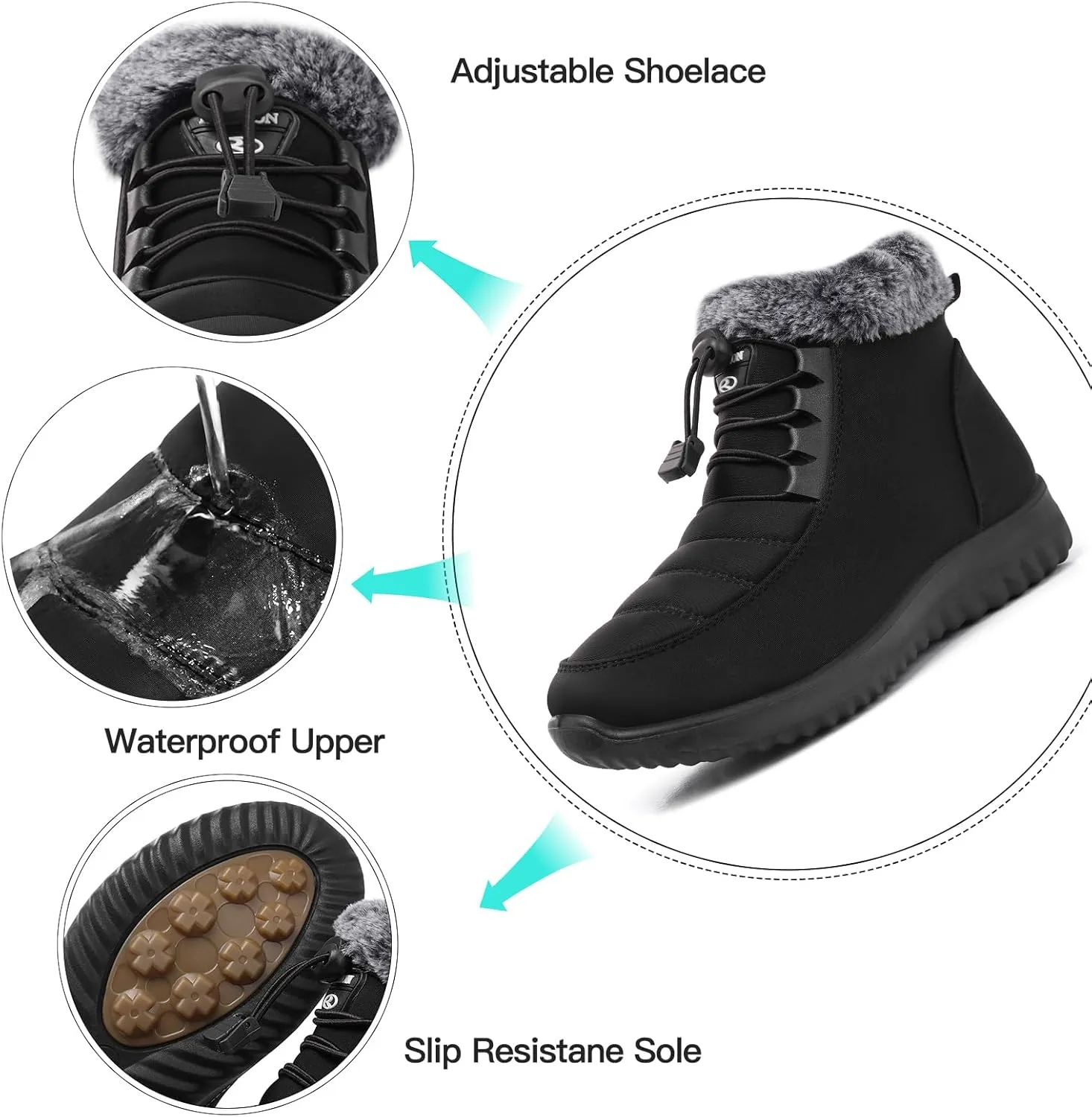 SHIBEVER Fur Lined Boots for Women: Winter Snow Ankle Booties Warm Adjustable Waterproof Slip On Shoes Outdoor