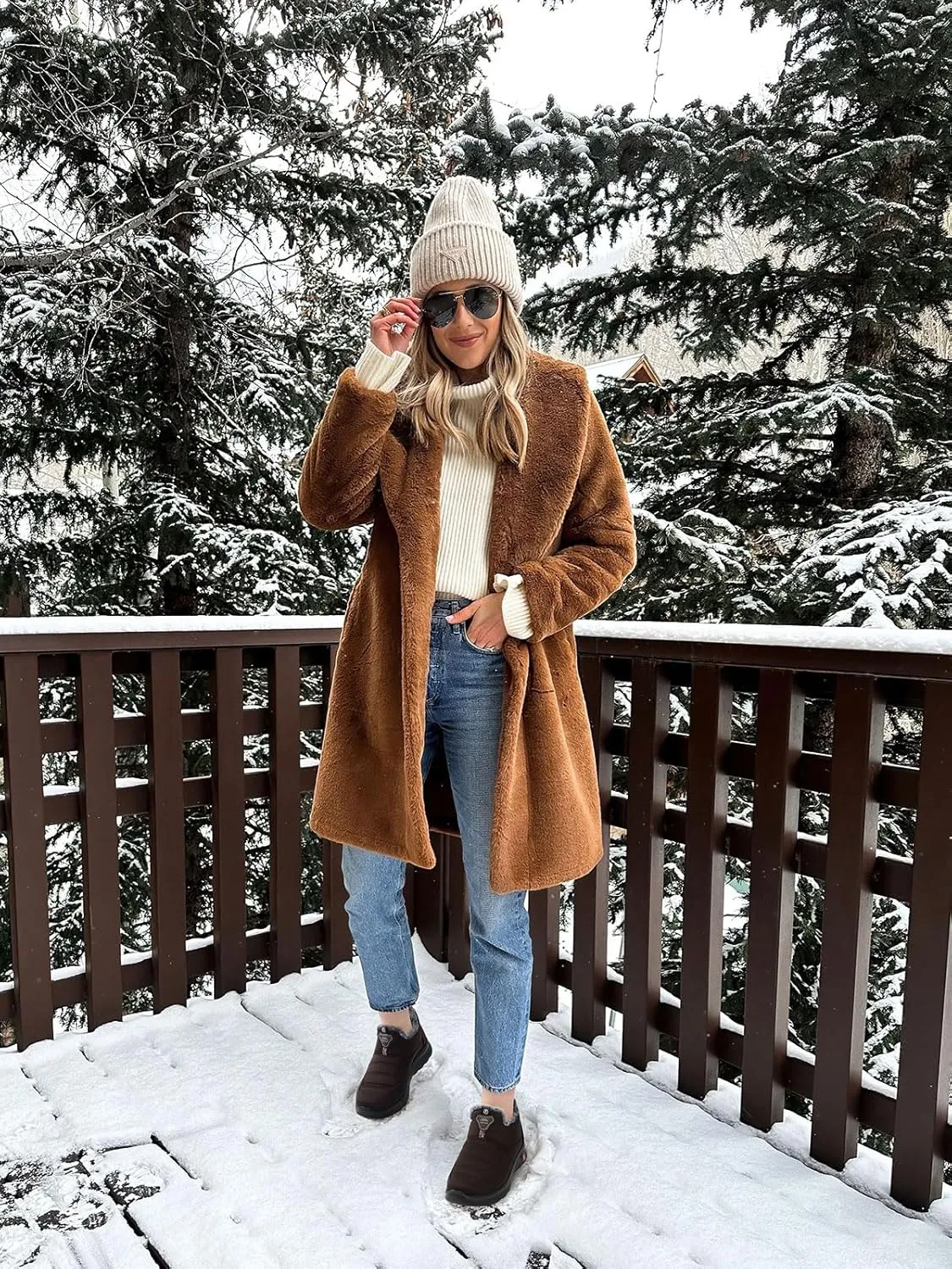 SHIBEVER Winter Boots for Women: Black Warm Fur Lined Slip on Ankle Snow Boots Comfortable Waterproof Outdoor Shoes Size