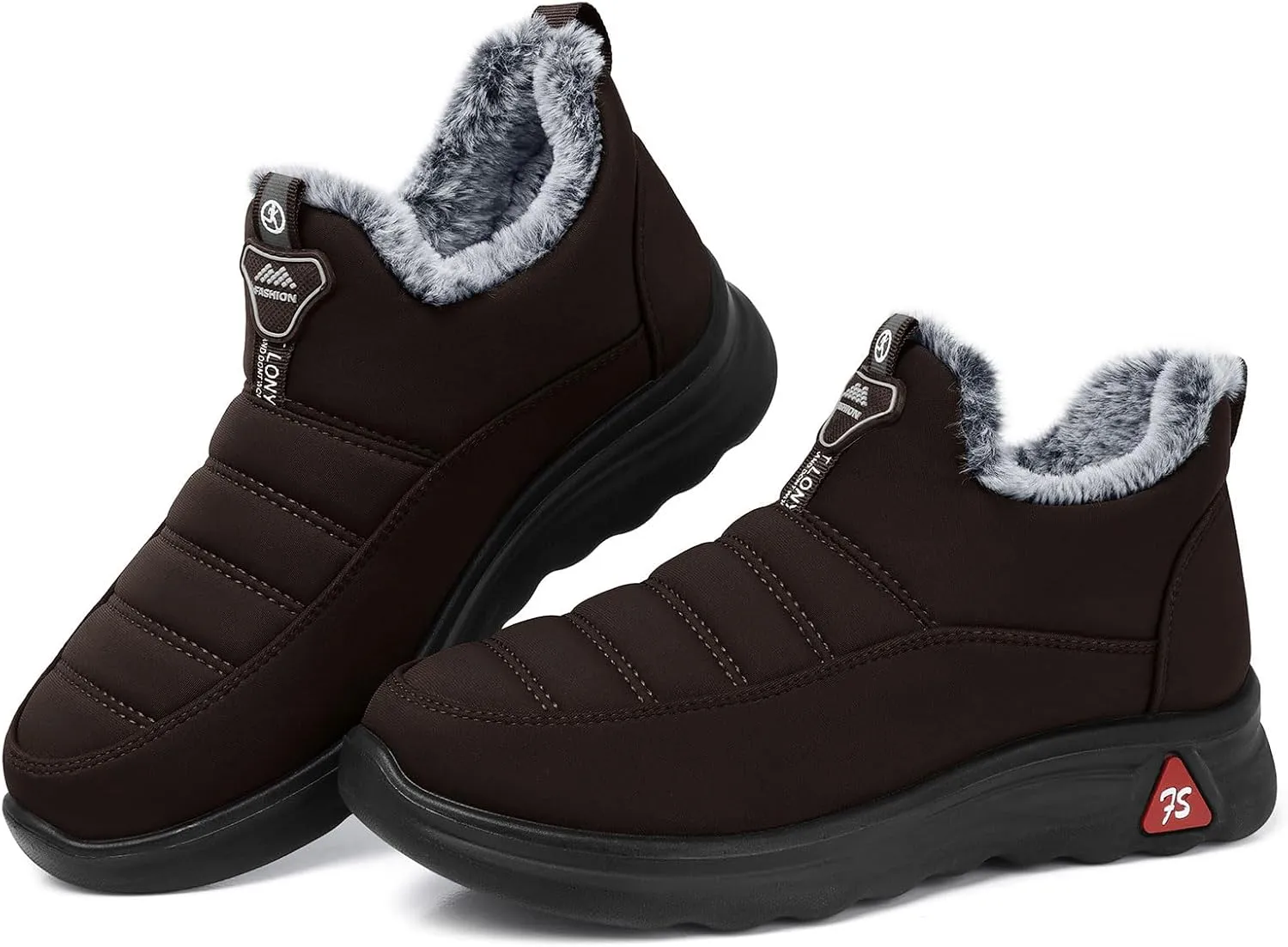 SHIBEVER Winter Boots for Women: Black Warm Fur Lined Slip on Ankle Snow Boots Comfortable Waterproof Outdoor Shoes Size