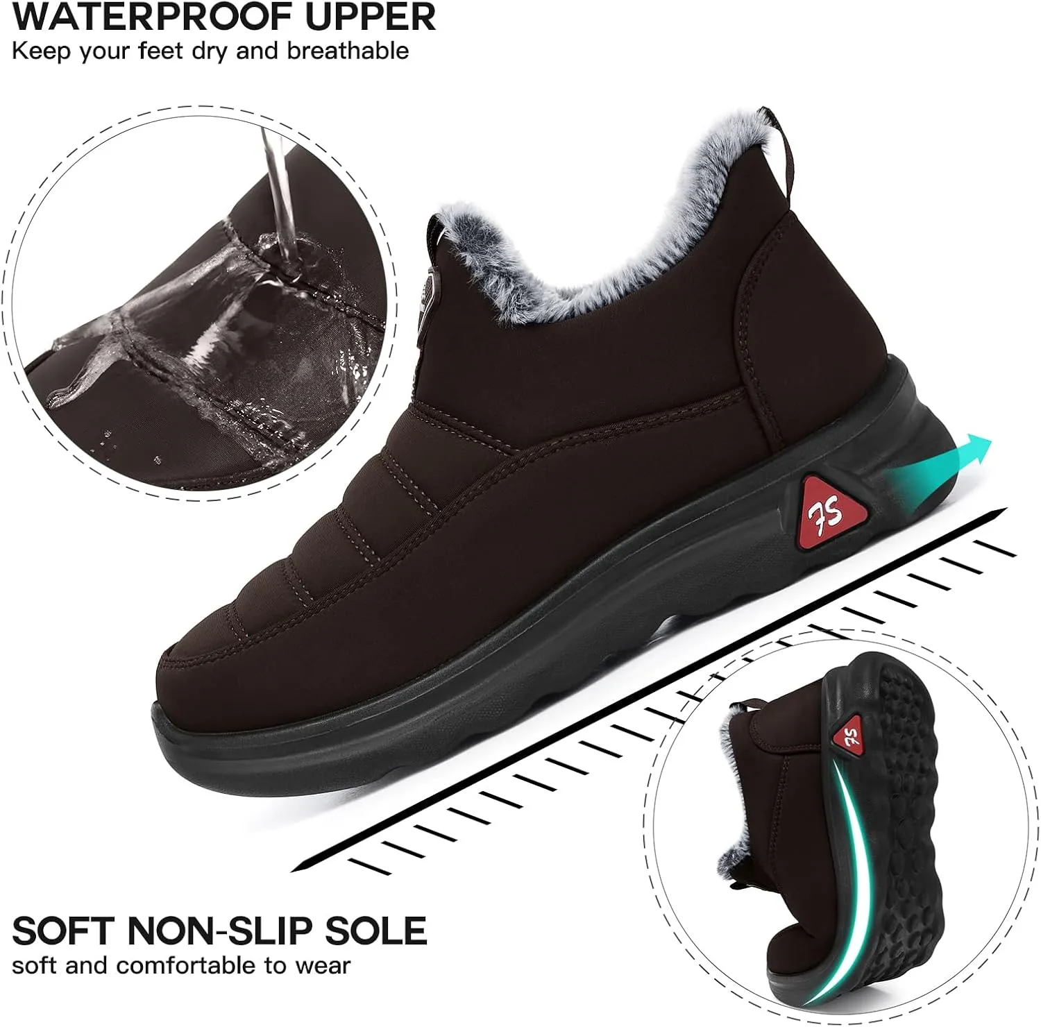 SHIBEVER Winter Boots for Women: Black Warm Fur Lined Slip on Ankle Snow Boots Comfortable Waterproof Outdoor Shoes Size