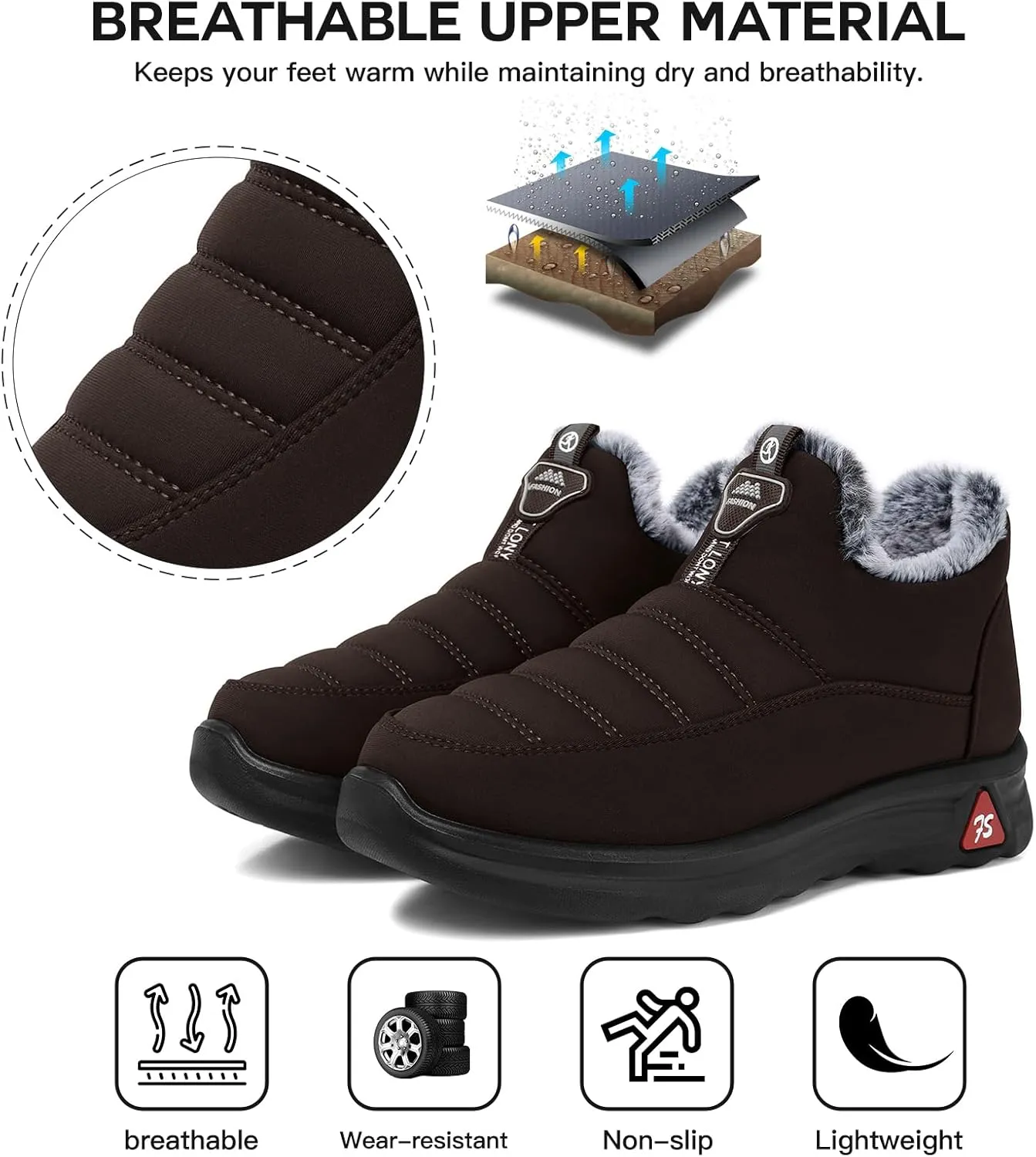 SHIBEVER Winter Boots for Women: Black Warm Fur Lined Slip on Ankle Snow Boots Comfortable Waterproof Outdoor Shoes Size