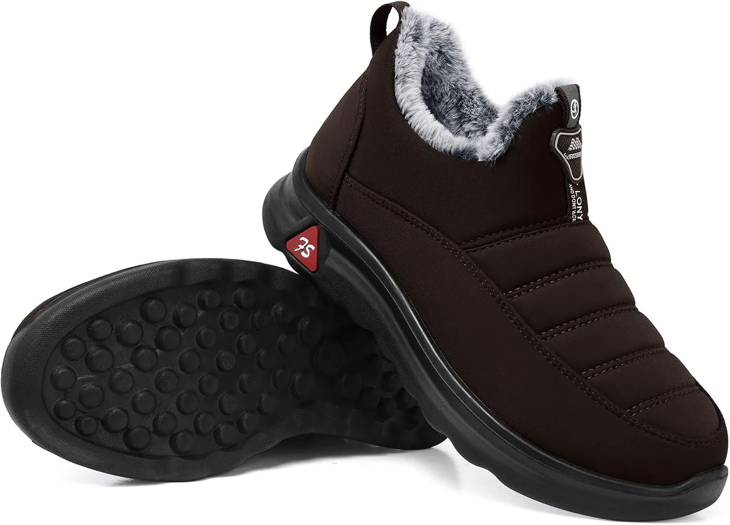 SHIBEVER Winter Boots for Women: Black Warm Fur Lined Slip on Ankle Snow Boots Comfortable Waterproof Outdoor Shoes Size