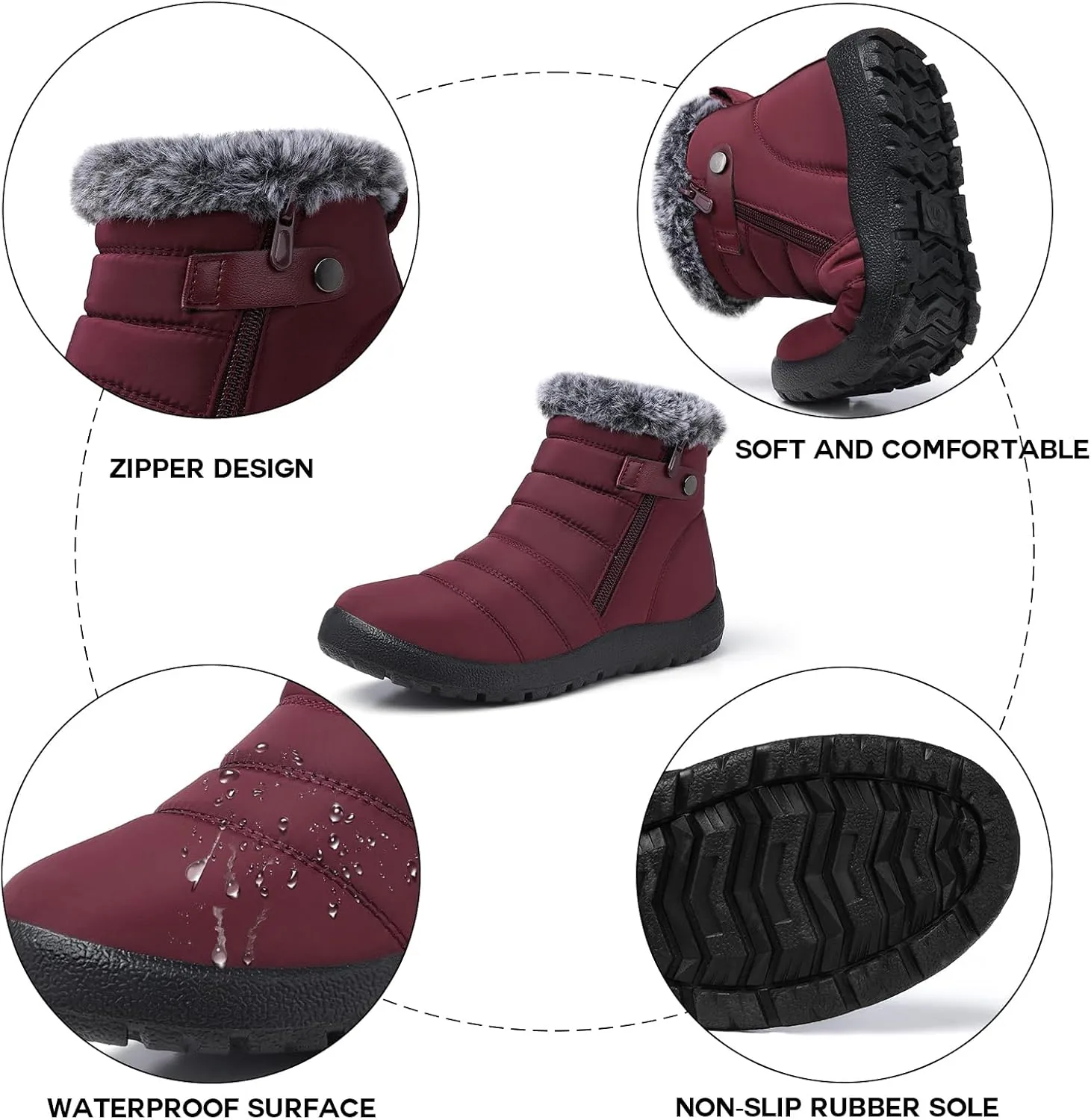 SHIBEVER Women Winter Snow Boots: Black Waterproof Walking Booties Non Slip Fur Lined Warm Outdoor Ankle Short Boot