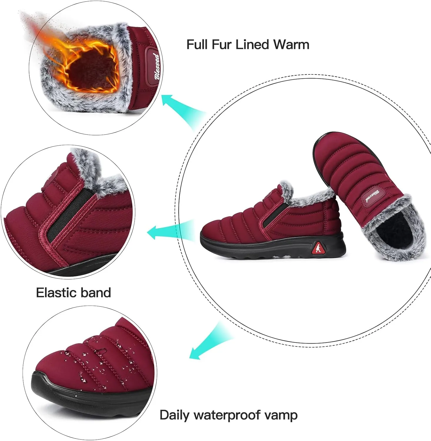 SHIBEVER Women Winter Snow Boots: Womens Waterproof Fur Lined Warm Boot Outdoor Walking Comfortable Slip On Zipper Ankle Booties